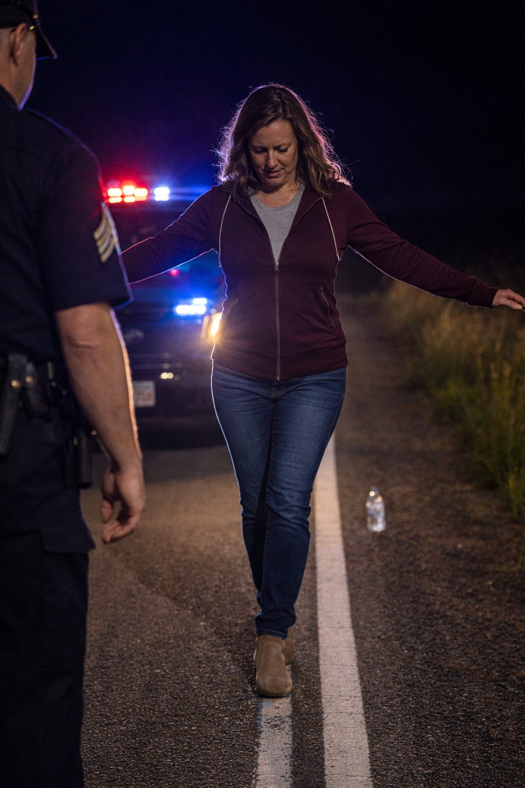 Field sobriety test during an OWI traffic stop in Indiana